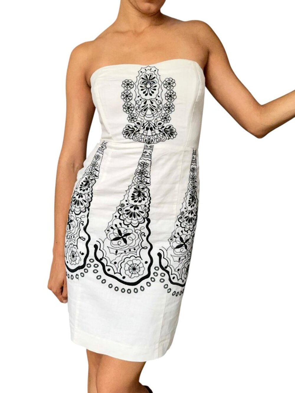 Banana Republic Strapless Linen Mini Dress Sz 2 Embroidered Boho Chic Western